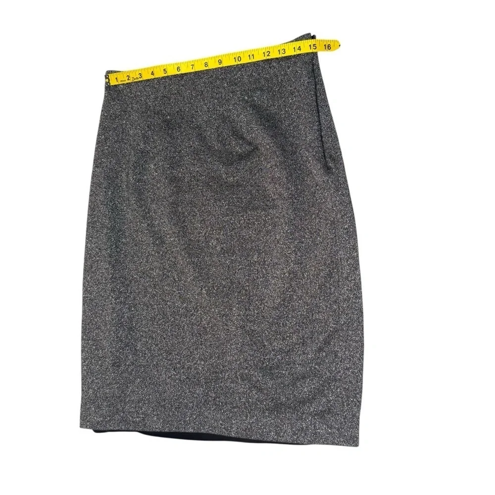 Size 12 Metallic Silver Pencil Glitter Skirt Lined Sparkle Work Party Holiday - Picture 9 of 10